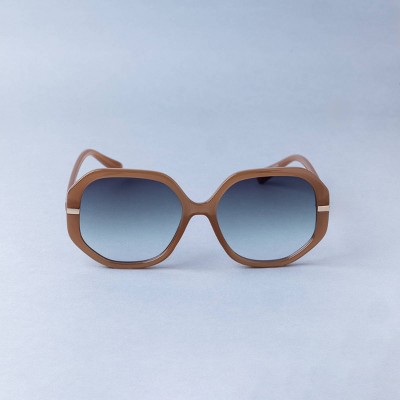 Women's Oversized Hexagonal Round Sunglasses - A New Day™ Brown