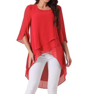 INSPIRE CHIC Women's High Low Hem Scoop Neck Asymmetrical 3/4 Sleeve Summer Top - 1 of 4