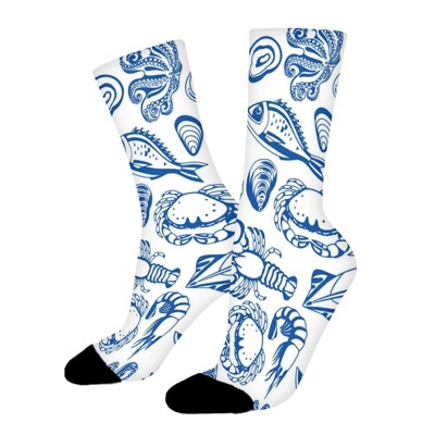 Jellyfish Fish Shrimp Crab Women Printed Crew Socks Funny Funky Socks Soft Polyester Novelty Gifts for Artists Men