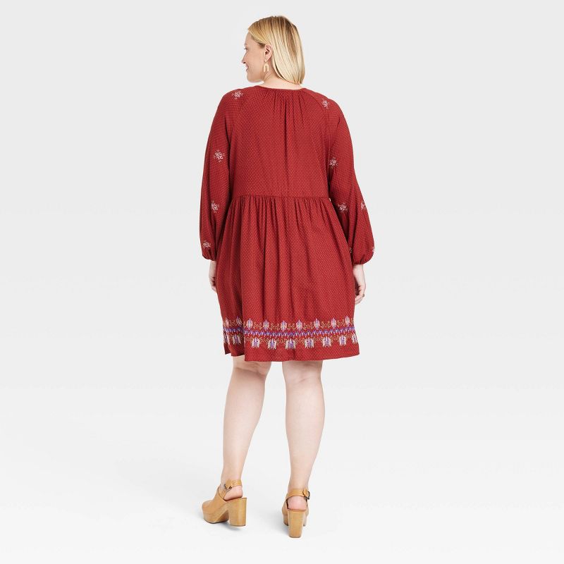 Women's Balloon Long Sleeve Embroidered Dress - Knox Rose™, 3 of 8
