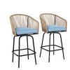 [Set Of 2] Outdoor Bar Stools, Patio Bar Stools with Armrests, Rattan Bar Chairs with Steel Frame and PE Cushions-Coolbibila - 3 of 4