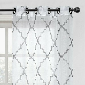 Kate Aurora Lux Home 2 Pack Shabby Trellis Semi Sheer Embroidered Clover Grommet Top Curtains - 1 of 4