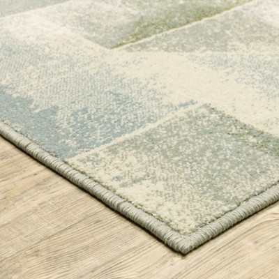 Handmade Blue and Green Rectangular Viscose Area Rug 7'10" x 10'