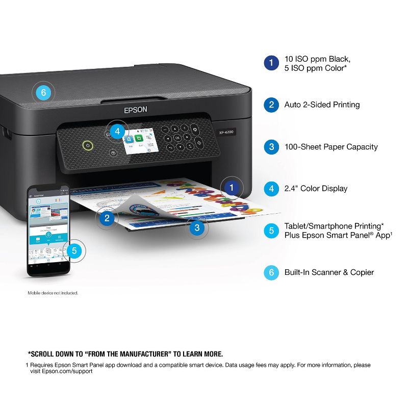 Epson Expression Home XP-4200 Wireless Color Inkjet All-in-One Printer, Copier, Scanner - Black, 5 of 8