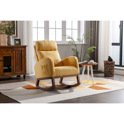 CAVINAS Linen Fabric Glider Rocking Chair with High Backrest,Modern Upholstered Rocking Chairs,Nursery Accent Chair for Bedroom