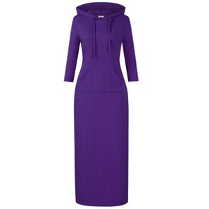 BLUEMING Womens 3/4 Long Sleeve Maxi Hoodie Dress Casual Pocket Slim Pullover Sweater Dress Travel Outfits - 1 of 2