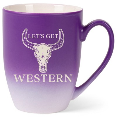 100 North Bull Skull 10 Ounce Purple and White Two Toned Ombre, Comfortably Fits Your Hands, Ceramic Tea Coffee Cup Mug, Let's Get Western