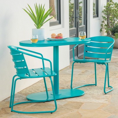 Santa Monica 3pc Iron Patio Bistro Set - Matte Teal - Christopher Knight Home: Outdoor Dining, Weather-Resistant