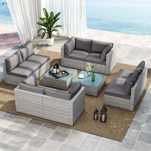 Costway 5/10 PCS Outdoor Patio Sectional Sofa Couch PE Rattan Conversation Set Black/Gray - 1 of 4