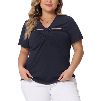 Agnes Orinda Women's Plus Size Casual Solid V Neck 1/2 Sleeve Tunic : Target