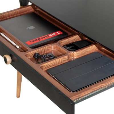 Black and Cinnamon Wood Office Desk with Drawer