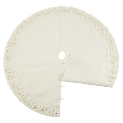 White Felt Floral Design Christmas Tree Skirt, 53 Inches