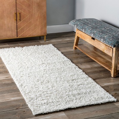 Ivory Solid Shag Reversible Synthetic Runner Rug