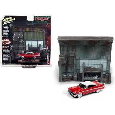 1958 Plymouth Fury & "Darnell's Garage" Interior Diorama from "Christine" (1983) Movie 1/64 Model by Johnny Lightning