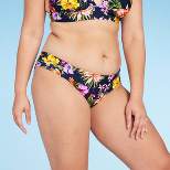 Women's Tropical Print Side-Tab Medium Coverage Hipster Bikini Bottom - Kona Sol™ Navy Blue