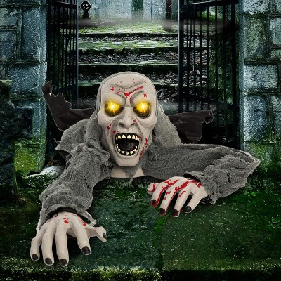 Joyfy Halloween Outdoor Light-Up Zombie Groundbreaker with Creepy Sound,Halloween Decorations for Graveyard Haunted House Lawn Yard,Party Supplies