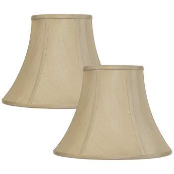 Imperial Shade Set of 2 Taupe Medium Bell Lamp Shades 7" Top x 14" Bottom x 11" High (Spider) Replacement with Harp and Finial
