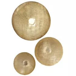 (Set of 3) Metal Round Textured Wall Sculptures Gold - Olivia & May