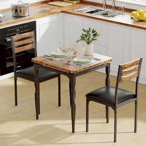 3 Piece Dining Table Set with Spiral Metal Legs, Compact Table and 2 Chairs Set for Small Spaces, Rustic Industrial Dining Set, Brown - 1 of 4
