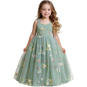 2Bunnies Girls' 12M-14Y Floral Garden Embroidered Tulle Strap Flower Girl Dress Maxi - 1 of 4