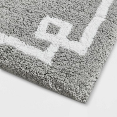 Gray Cotton Tufted Bath Rug with White Border, 20" x 30"