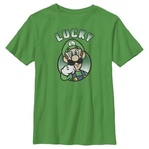 Boy's Nintendo Super Mario St. Patrick's Day Lucky Luigi Retro T-Shirt - 1 of 4