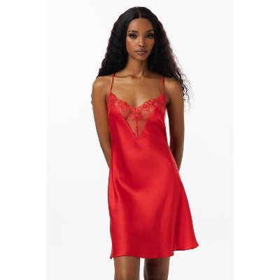 SilkSilky Women's Pure Silk Sexy Lace Neck Slip Dresses