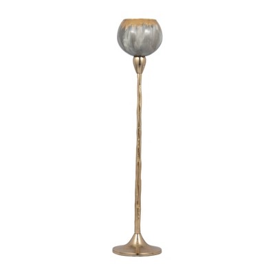 Elegant Metal & Glass Candle Holder - Glam Pillar & Taper Stand for Home, Office, Bedroom, Living Room Decor - 24" Black & Gold
