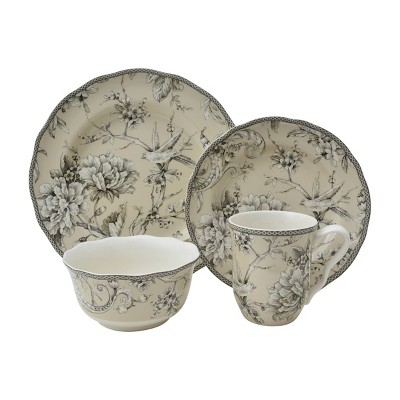 16pc Porcelain Adelaide Dinnerware Set White 222 Fifth Floral Pattern Microwave Dishwasher Safe Service For 4 Target