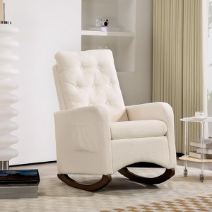 Acekool Rocking Chair Nursery Glider Recliner, High Back Armchair with Side Pockets, Reclining Indoor Rocker for Living Room Bedroom Office, White - 1 of 4
