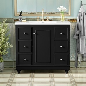 ChicFurnit 36 Inch Bathroom Vanity with Sink Bathroom Storage Cabinet Ceramic Sink with 4 Drawers and Door for Bathroom, 18"*36"*33.87" - 1 of 4