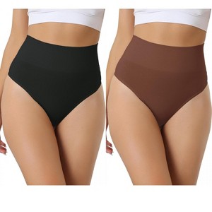 Allegra K Women's High-Waisted Invisible Stretchy Comfortable Thong 2 Packs - 1 of 4