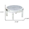 HomeRoots 31" Silver Mirrored Glass and Faux Crystal Round Coffee Table - 3 of 4