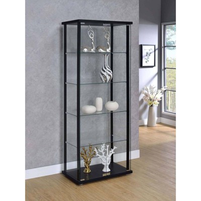 Transitional Black Pine Curio Cabinet with Glass Shelves