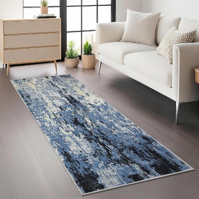 Abstract Runner Rug, Washable Stain Resistant Carpet with Non-Slip Backing, Low Pile Floor Cover for Kitchen Hallway Laundry Bedroom