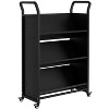 Book Cart, V-Shaped Metal Rolling Cart With 4 Lockable Wheels & Side Hooks, 3-Tier Storage Bookshelf - 2 of 4