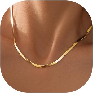 14K Gold/Silver Plated Herringbone Necklace for Women, Dainty Layered Choker Non-Tarnish - 1 of 4