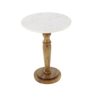 Mango Wood and Marble Accent Table White - Olivia & May - 1 of 4