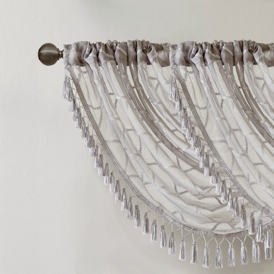 Gray Diamond Sheer Embroidered Waterfall Valance