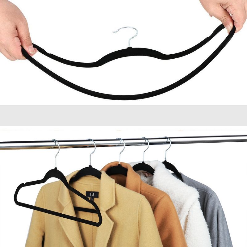 Yaheetech 100pcs Velvet Hangers With Tie Bar Flocked Non Slip 360° Swivel Hook, 5 of 8