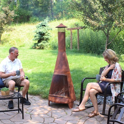Rustic 70-Inch Brown Steel Wood-Burning Chiminea with Mesh Screen