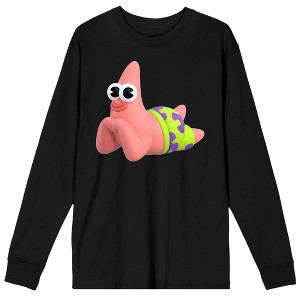 Spongebob Squarepants Big Eyes Patrick Star Crew Neck Long Sleeve Black Adult Tee - 1 of 3