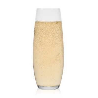 Luxh Stemless Champagne Flutes Glass - Set of 4, 9.4 oz - Pacific