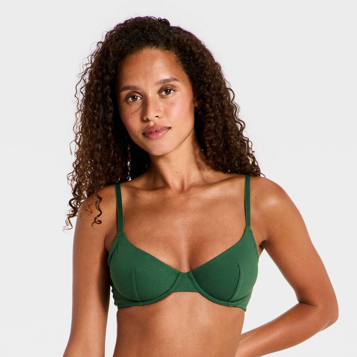 Women's Cotton Blend Ribbed Unlined Demi Bra - Wild Fable™ Green