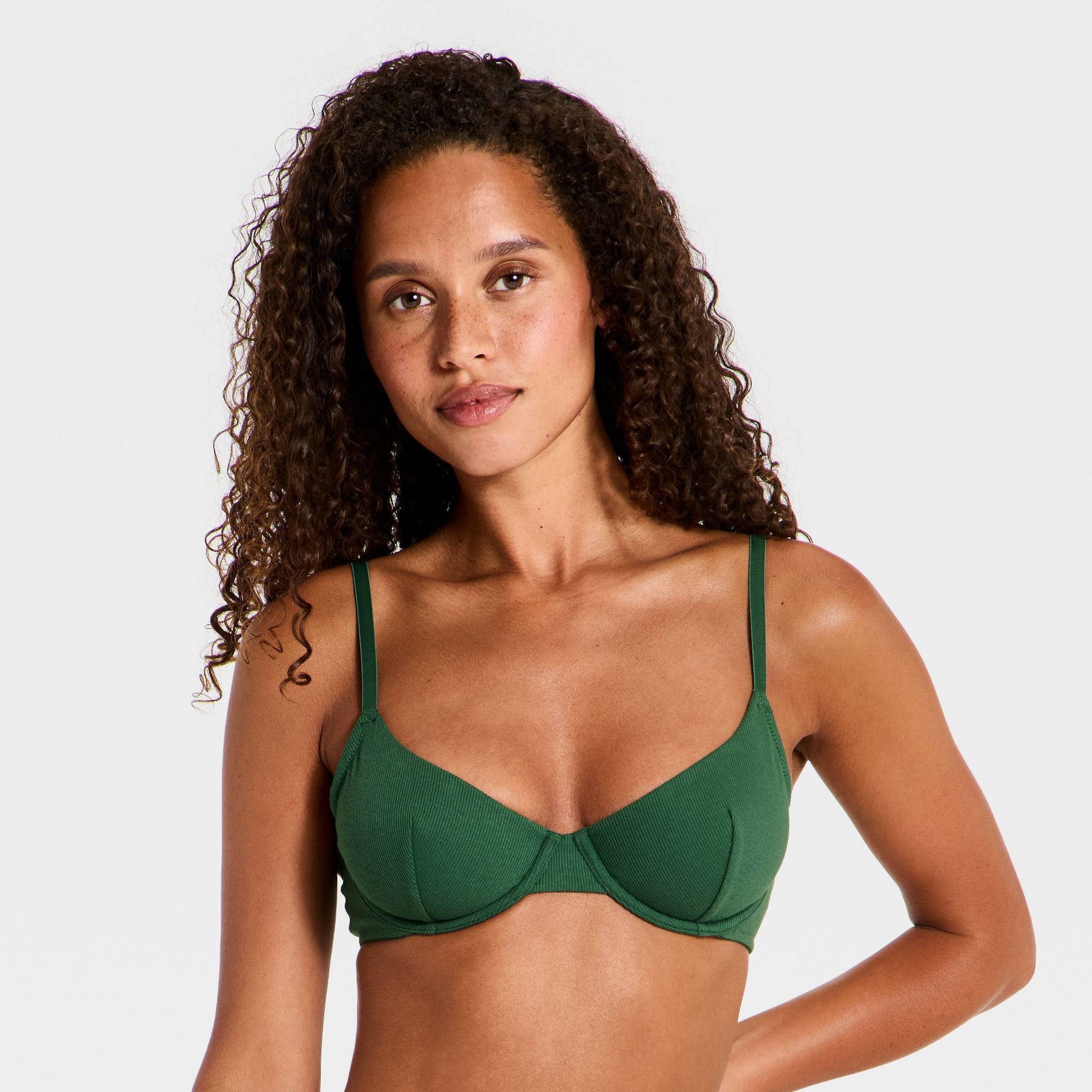 Women's Cotton Blend Ribbed Unlined Demi Bra - Wild Fable™ Green 32C