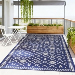 NAYSAYE 9' x 18' Reversible Outdoor Rug Waterproof Plastic Straw Portable Patio Camping Mat for Backyard Porch , Blue and White - 1 of 4