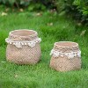 Moda Furnishings 2PCS Brown Cement Planter with Woven Tassel Accent - 4 of 4