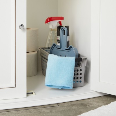 Gray Plastic Rectangular Storage Baskets with Handles, Set of 4