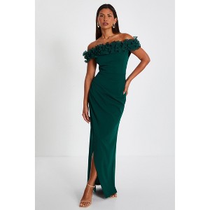 Scuba Crepe Ruffle Bardot Ruched Maxi Dress - 1 of 4