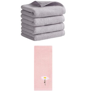 REGALWOVEN 5 Pack Floral Embroidered Cotton Soft Absorbent Bathroom Hand Towels 13" x 30" - 1 of 4